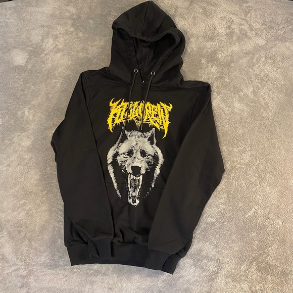 Kill Crew Men’s Graphic Y2K Grunge Wolf Black And Yellow Hoodie Size Small - Picture 1 of 8